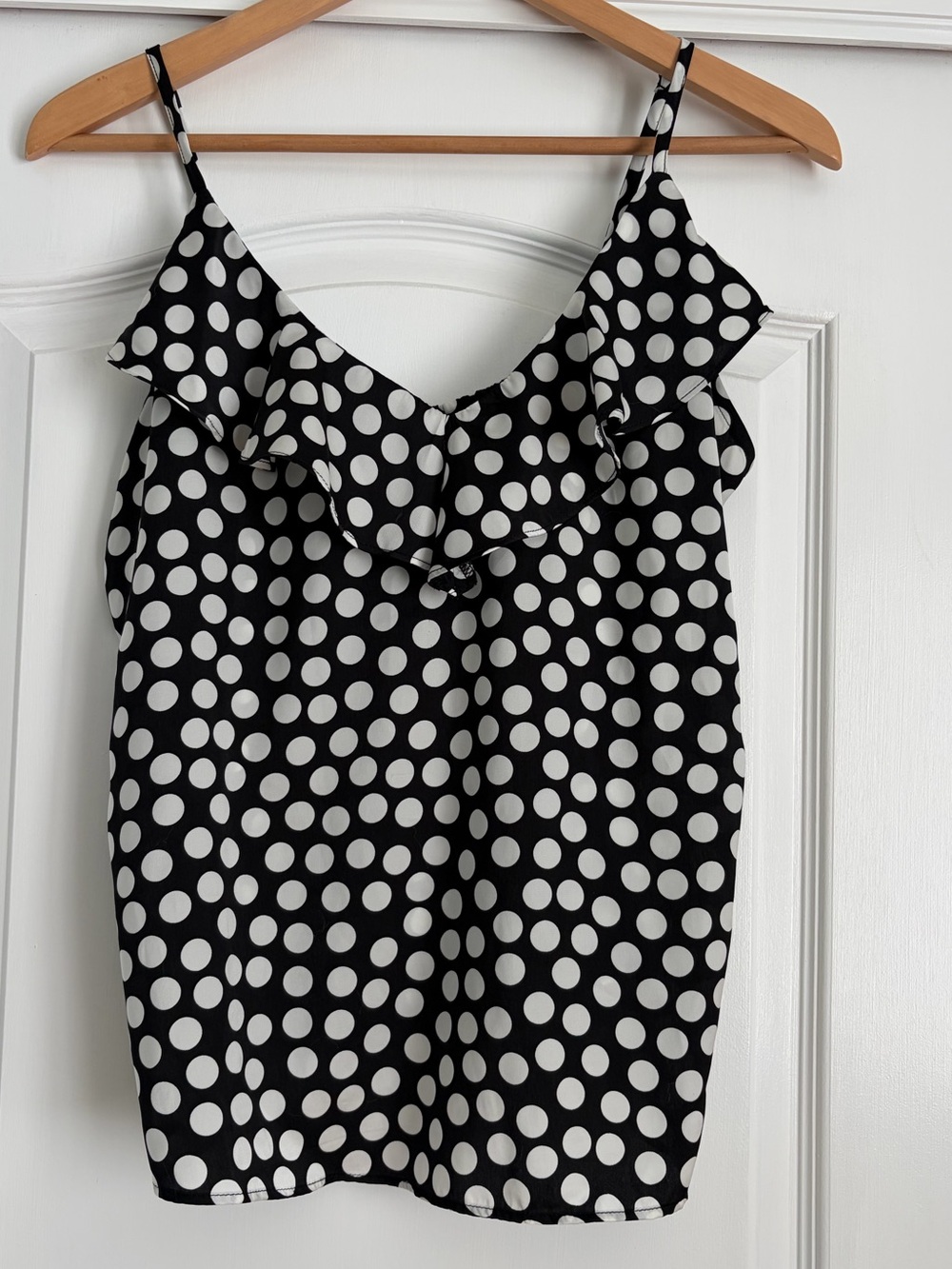 Banana Republic Black White Polka Dot Ruffle Cami Tank Top M